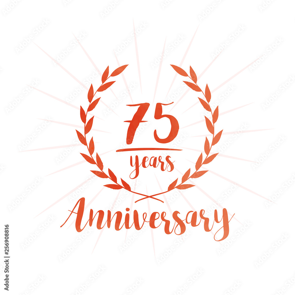 Obraz premium 75 years anniversary celebration logo. Anniversary watercolor design template. Vector and illustration.