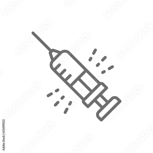 Insulin syringe, medical needle line icon. Isolated on white background