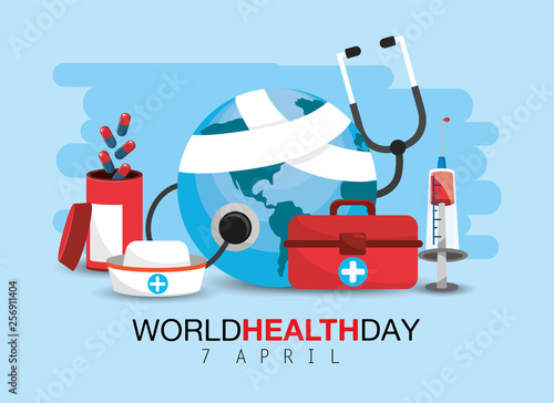 world health day with medicine treatment