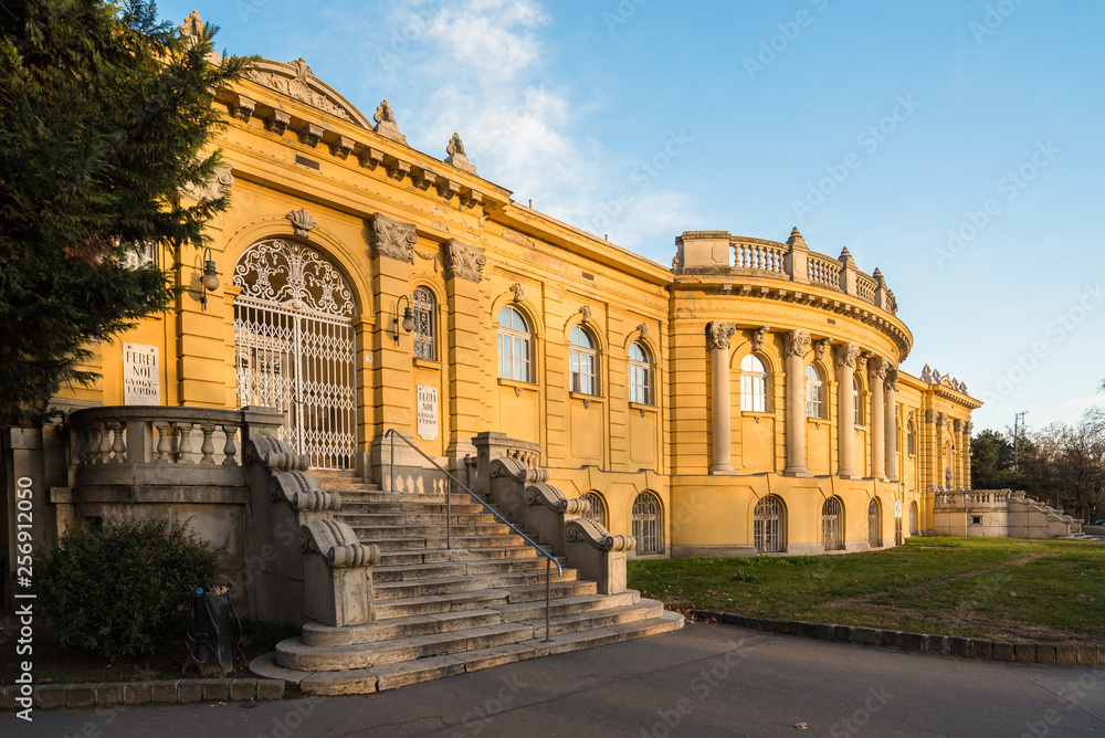 Facade of Szechenyi thermal bath in BudaPest, Hungary