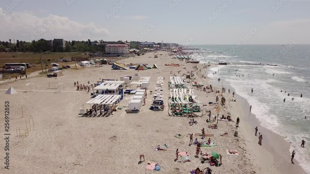 Aerial view of a luxurious recreation area on the beach and the sea Aerial view of a luxurious recreation area on the beach and the sea