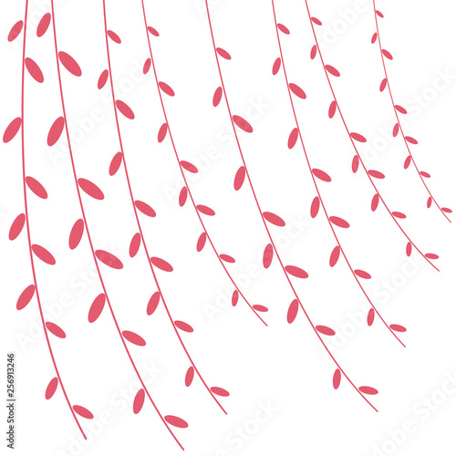 Branches willow object. Vector illustration. Leaves and branches of the plant. Pink branches.
