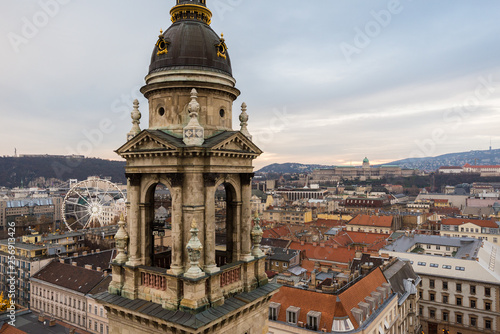 St. Stephen's Basilica dome and cityscape view from  dome terrace of St. Stephen's Basilica in BudaPest, Hungary © blazekg
