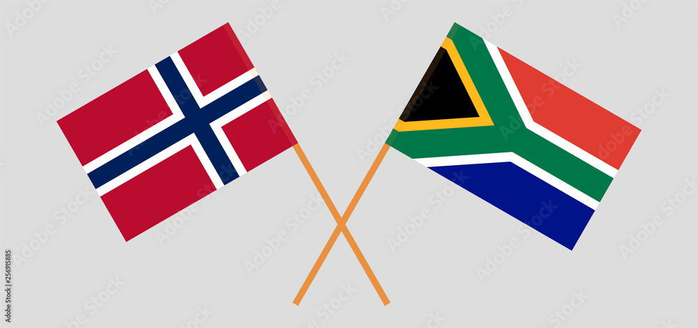 RSA and Norway. The South African and Norwegian flags. Official colors. Correct proportion. Vector