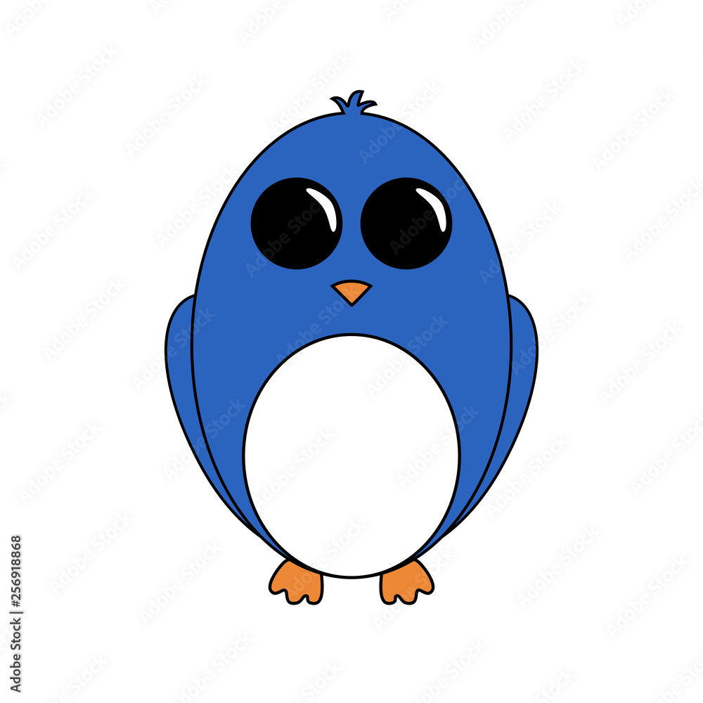 Cartoon polar cute blue penguin on white background. Big black eyes, folded  wings, small beak, plump. Stock Vector | Adobe Stock