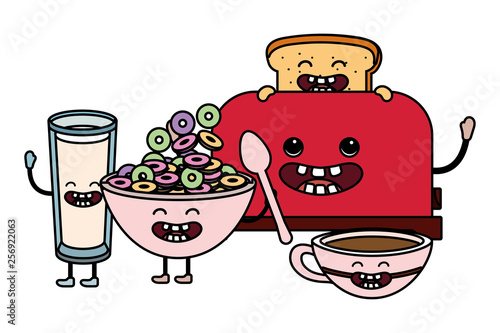 delicious kawaii breakfast cartoon
