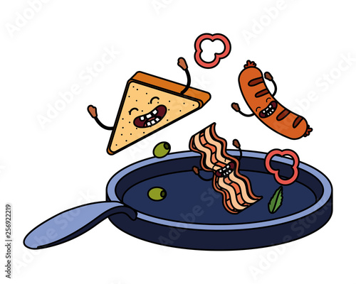 delicious kawaii breakfast cartoon