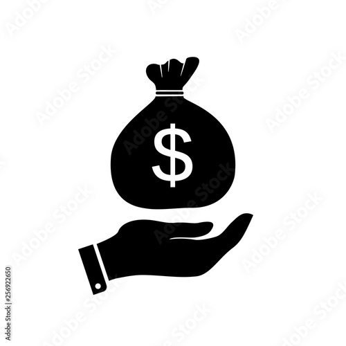 Bag of dollar money on hand icon vector for investment