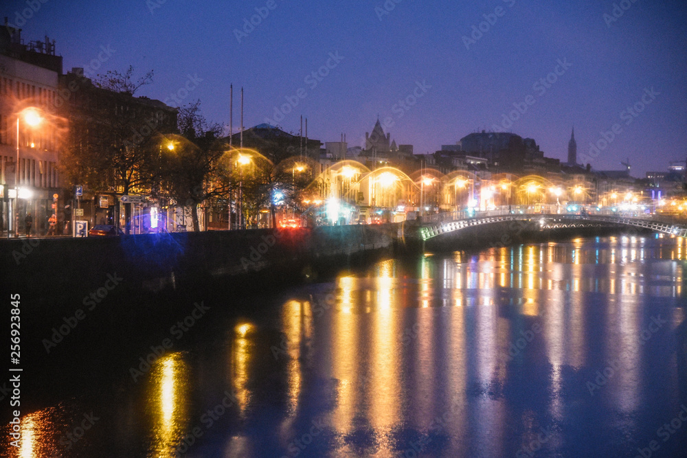 The River Liffey in Dublin, Ireland at Dawn