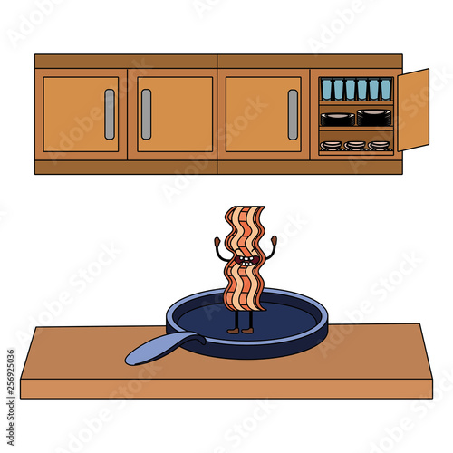 delicious tasty kawaii bacon cartoon