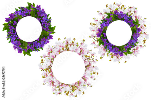 Bright fresh spring- summergarden flowers frames set white isolated photo