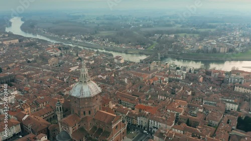 Wallpaper Mural Aerial shot of Duomo di Pavia cathedral and the Ponte Coperto Bridge within the cityscape of Pavia, Italy Torontodigital.ca