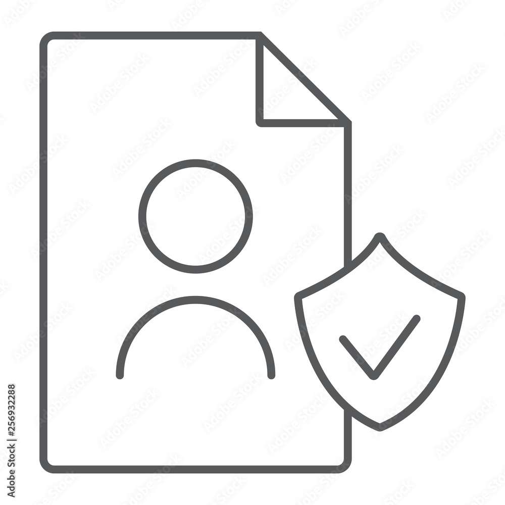 Gdpr personall data thin line icon, private and gdpr, document sign, vector graphics, a linear pattern on a white background. Gdpr personall data thin line icon, private and gdpr, document sign, vector graphics, a linear pattern on a white background.