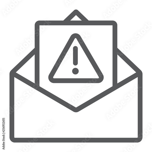 Spam warning line icon, letter and email, alert mail sign, vector graphics, a linear pattern on a white background.