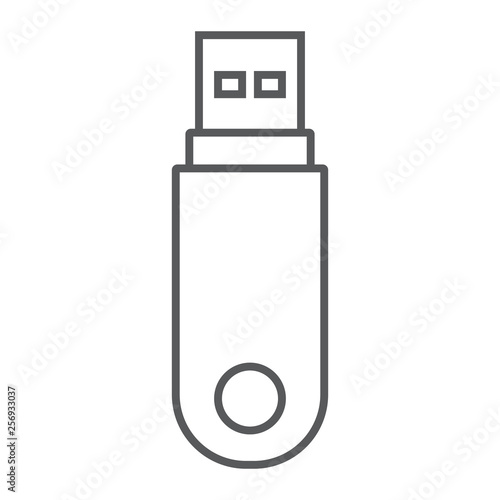 Pendrive thin line icon, data and memory, flash drive sign, vector graphics, a linear pattern on a white background.