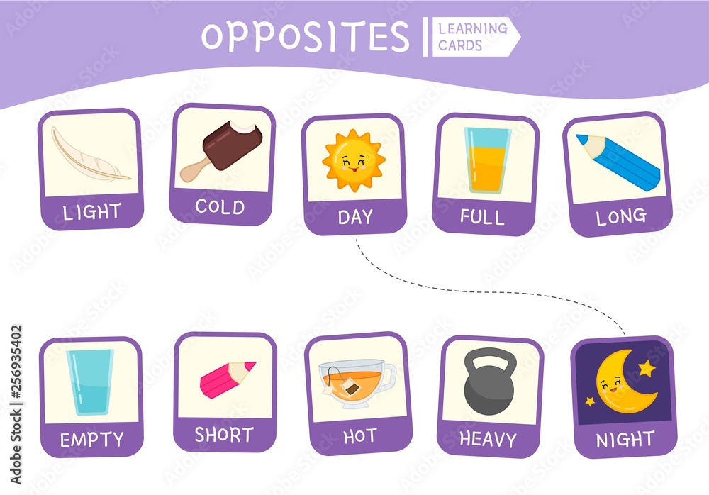 Matching children educational game. Match of opposites. Activity for