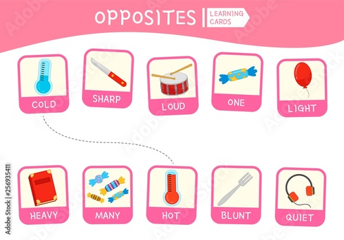 Matching children educational game. Match of opposites. Activity for pre sсhool years kids and toddlers.