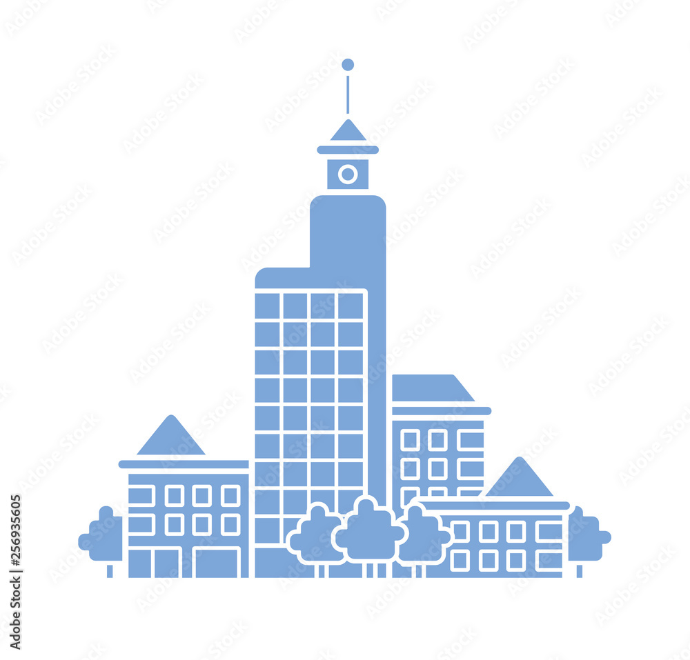 City buildings flat vector icon isolated