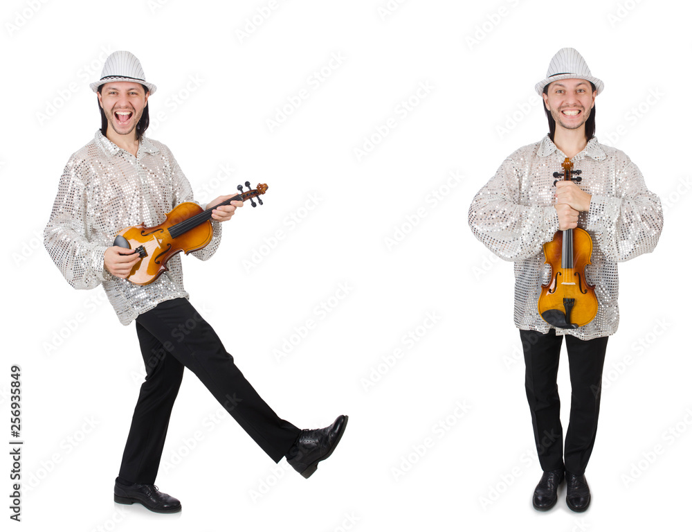 Naklejka premium Young man playing violin isolated on white