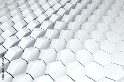 Fototapeta Naklejka Na Ścianę i Meble -  3d rendering, white hexagon cubes, Computer digital drawing