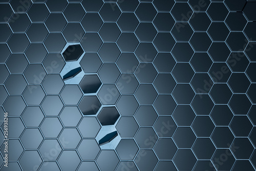 3d rendering  black hexagon cube  Computer digital drawing