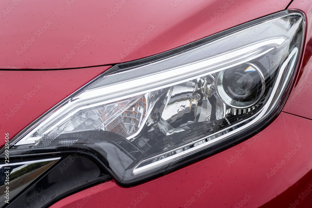 Close-up Red car headlight
