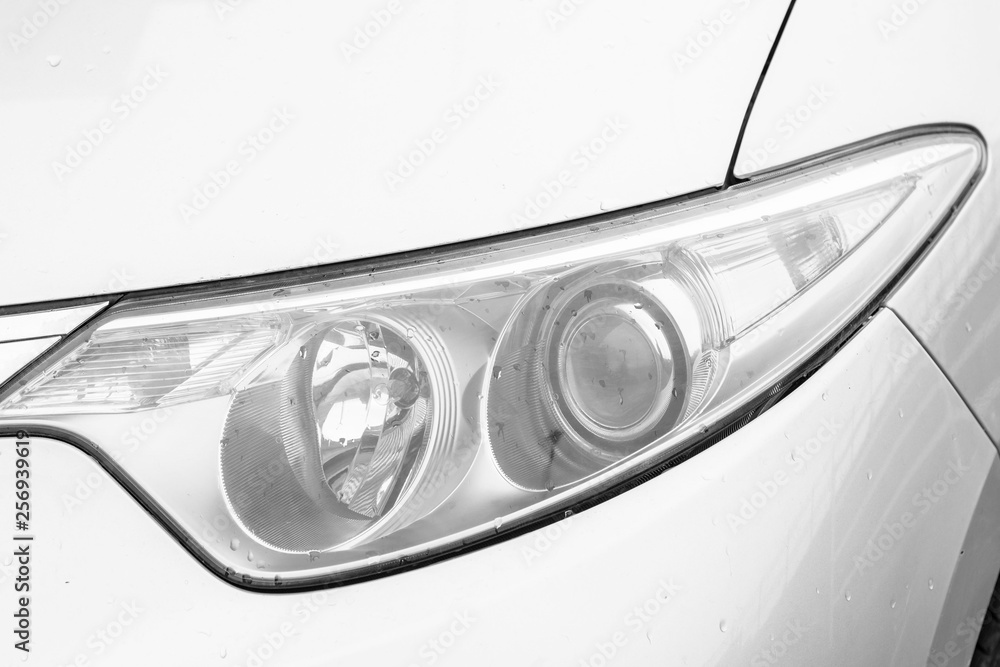 Close-up White car headlight