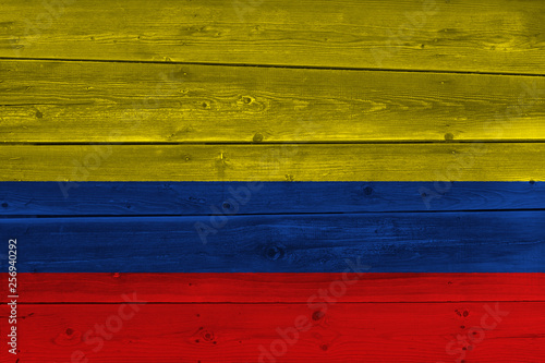 colombia flag painted on old wood plank