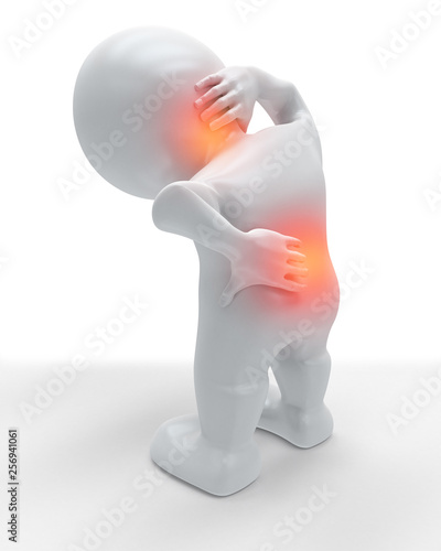 3D figure holding his back and neck in pain