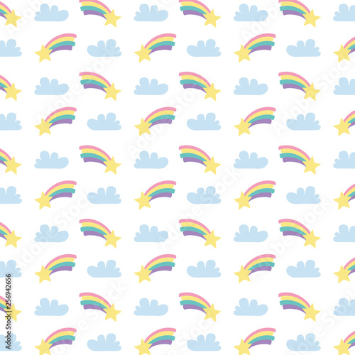 cute rainbows with clouds and stars pattern