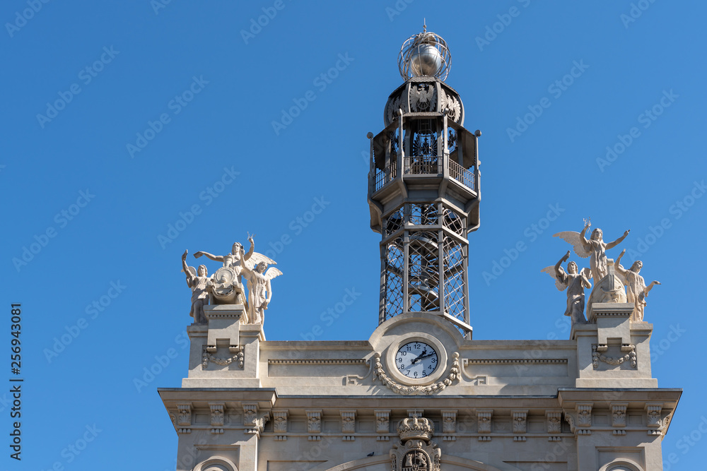 VALENCIA, SPAIN - FEBRUARY 27 : Historical Post Office building in the Town Hall Square of Valencia Spain on February 27, 2019