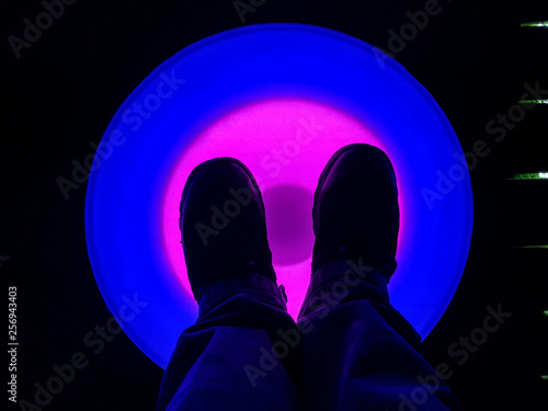 Luminous LED circles that illuminate when stepped on in different colors. photo