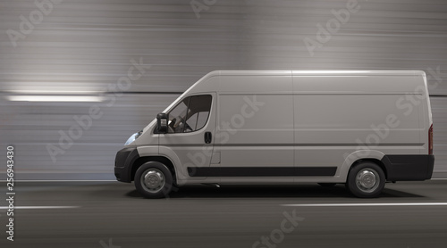 Fototapeta Naklejka Na Ścianę i Meble -  Side View of a Van Going Through a Tunnel 3D Rendering