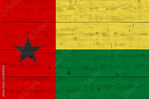 Guinea-Bissau flag painted on old wood plank