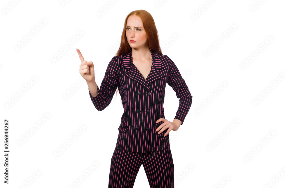 Businesswoman in purple costume isolated on white Businesswoman in purple costume isolated on white