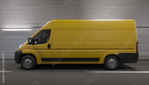 Yellow Van Going Through a Tunnel 3D Rendering
