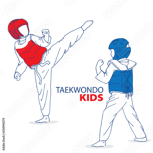 Hand drawn illustration of taekwondo players 