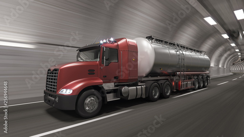 Tank Truck Going Through the Tunnel 3D Rendering