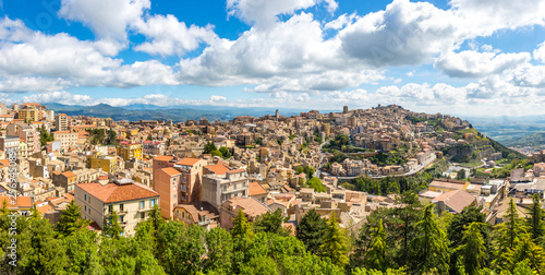 Panoramic aerial view of Enna old town  Sicily  Italy. Enna is a city and comune located at the center of Sicily. At 931 m above sea level  Enna is the highest Italian provincial capital