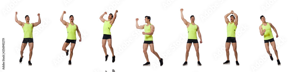 Young man doing sports on white Young man doing sports on white