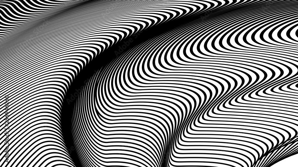 Vector 3d striped waves. Abstract composition, curve lines. Amazing three dimensional background for presentation, wallpaper, interior wall decor. Opical illusion. Vector without gradient Vector 3d striped waves. Abstract composition, curve lines. Amazing three dimensional background for presentation, wallpaper, interior wall decor. Opical illusion. Vector without gradient
