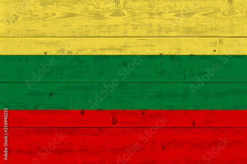 lithuania flag painted on old wood plank