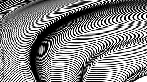 Vector 3d striped waves. Abstract composition, curve lines. Amazing three dimensional background for presentation, wallpaper, interior wall decor. Opical illusion. Vector without gradient