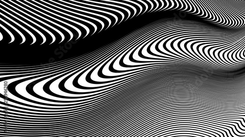 Vector 3d striped waves. Abstract composition, curve lines. Amazing three dimensional background for presentation, wallpaper, interior wall decor. Opical illusion. Vector without gradient
