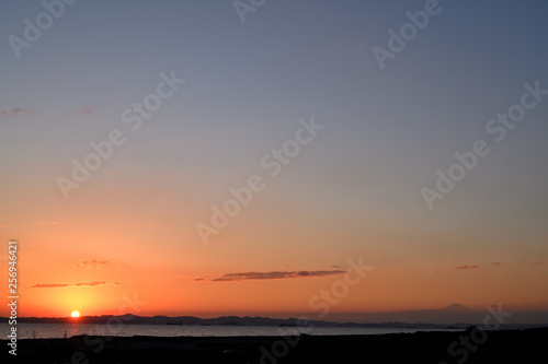 富津岬の夕日 Sunset on the beach, Futtu-city, Chiba, Japan