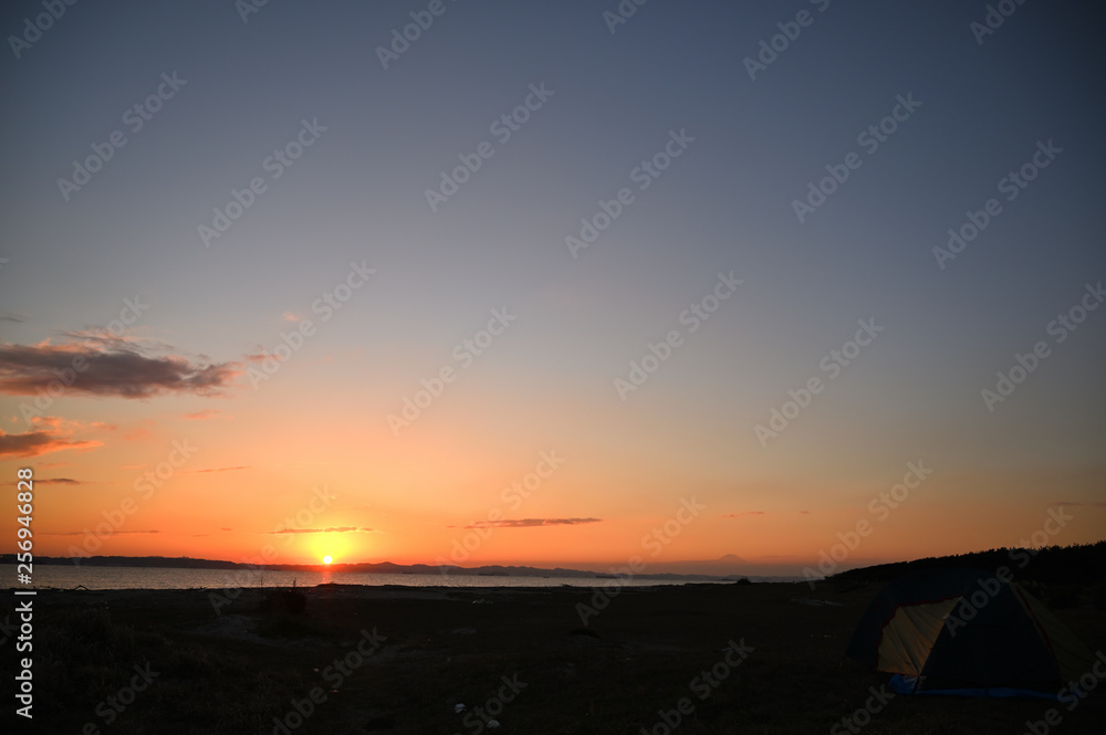 富津岬の夕日　Sunset on the beach, Futtu-city, Chiba, Japan