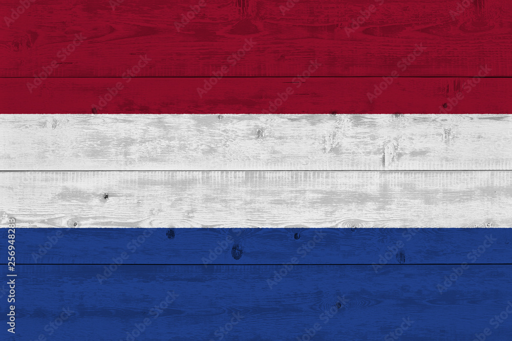 netherlands flag painted on old wood plank