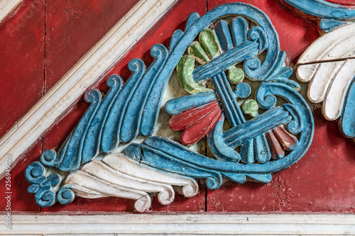 Artvin, Macahel, Turkey - July 25, 2015; An interior view from the historical Camii Mosque in Artvin Macahel  Camili Village. The mosque is famous for its hand painted and wooden ornaments. photo