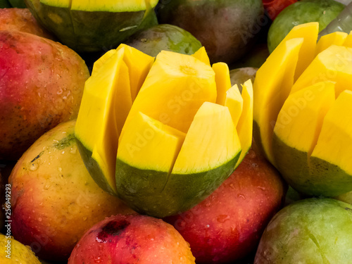 Street sell of fresh topical mango at Cali city center photo