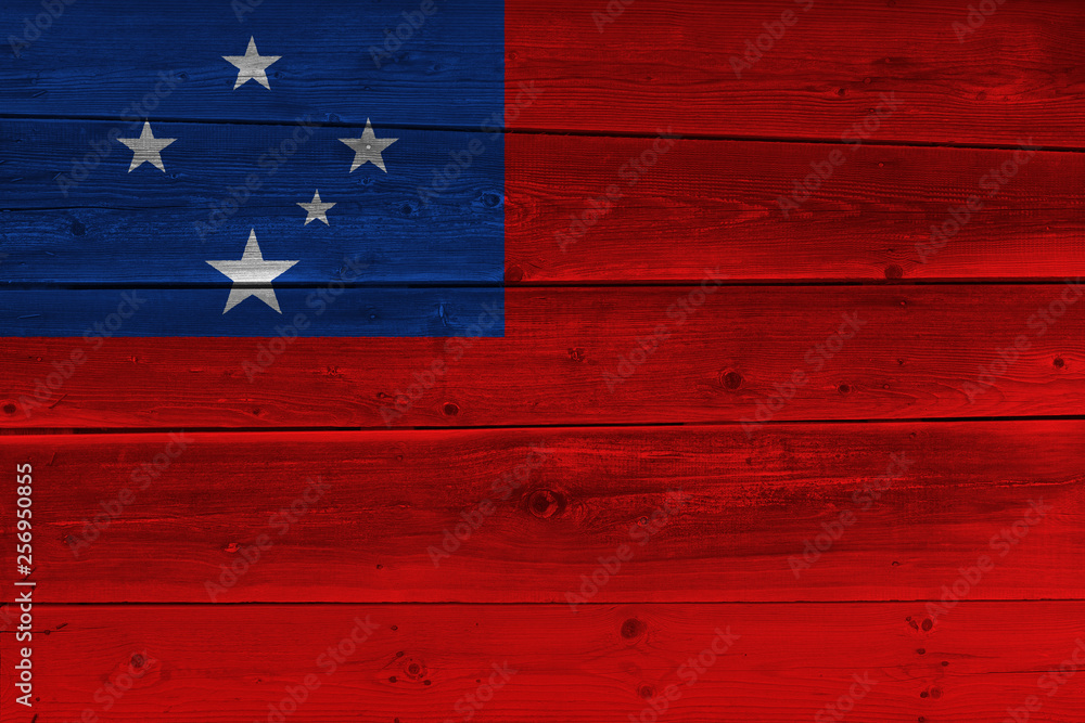 Fototapeta premium Samoa flag painted on old wood plank